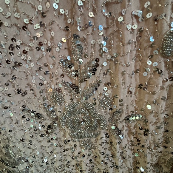 10769 Mac Duggal Nude Silver Sequin Gown Dress Beaded Flowers On Bottom Size 2 - Picture 11 of 11